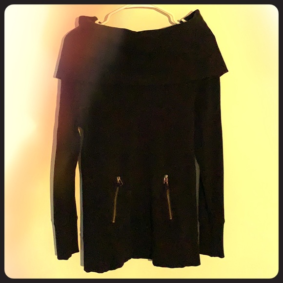 Black Sweater w/ Zip Pockets & HUGE Cowl Neckline - Picture 1 of 3